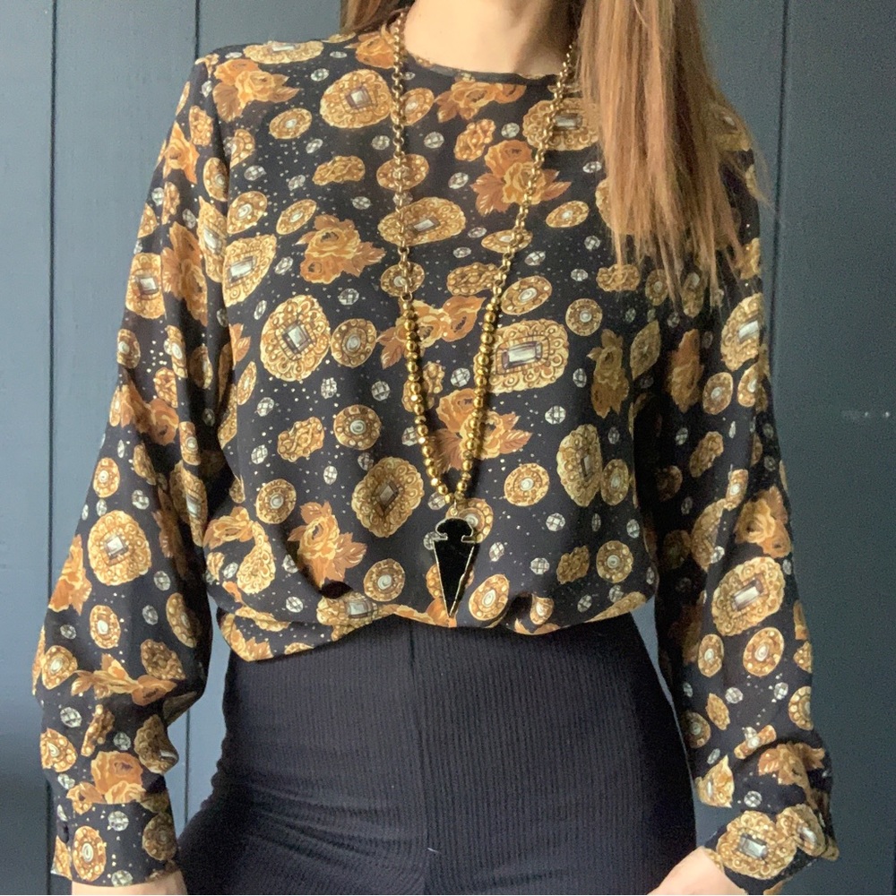 Vintage Jordan floral and jewel print sheer blouse Sz 8